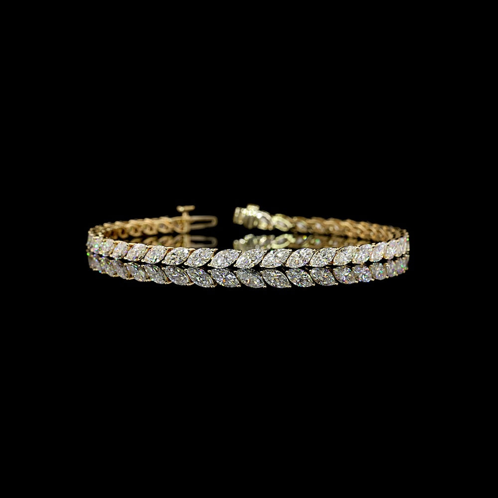 14K Yellow Gold Tennis Bracelet with Inclined Prong Set Marquise Cut Lab Diamonds - 6.88 Carat Total Weight (E-F Color, VS Clarity) - Covaloro Fine Jewelry