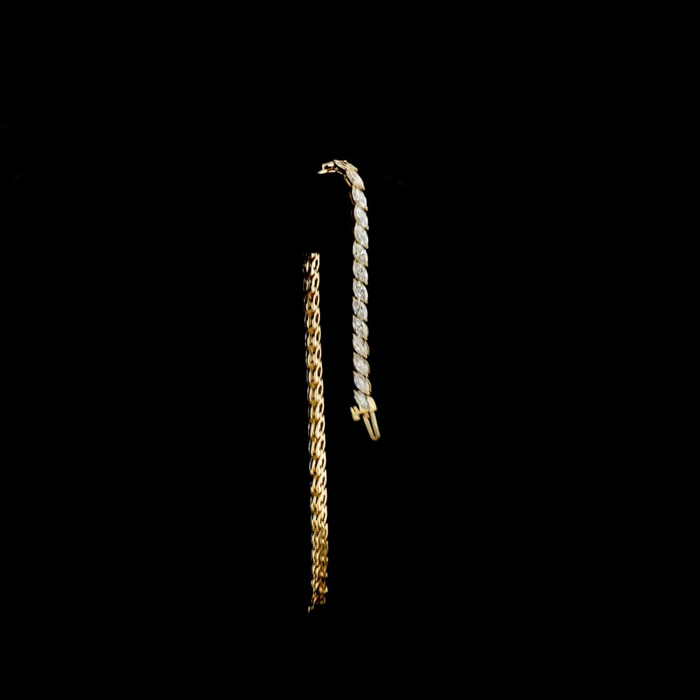 14K Yellow Gold Tennis Bracelet with Inclined Prong Set Marquise Cut Lab Diamonds - 6.88 Carat Total Weight (E-F Color, VS Clarity) - Covaloro Fine Jewelry