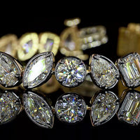 14K Yellow Gold Tennis Bracelet with Mixed Brilliant, Emerald, Pear, and Marquise Cut Lab Diamonds - 11.24 Carats Total Diamond Weight - Covaloro Fine Jewelry