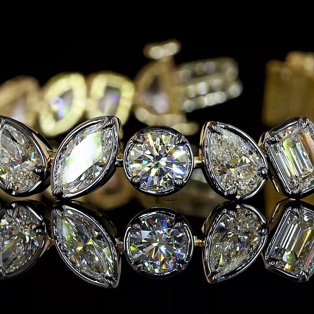 14K Yellow Gold Tennis Bracelet with Mixed Brilliant, Emerald, Pear, and Marquise Cut Lab Diamonds - 11.24 Carats Total Diamond Weight - Covaloro Fine Jewelry
