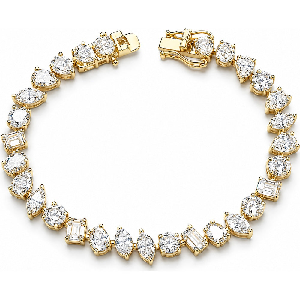 14K Yellow Gold Tennis Bracelet with Mixed-Cut Lab Grown Diamonds - 14.11 Carat Total Diamond Weight by Auriventus