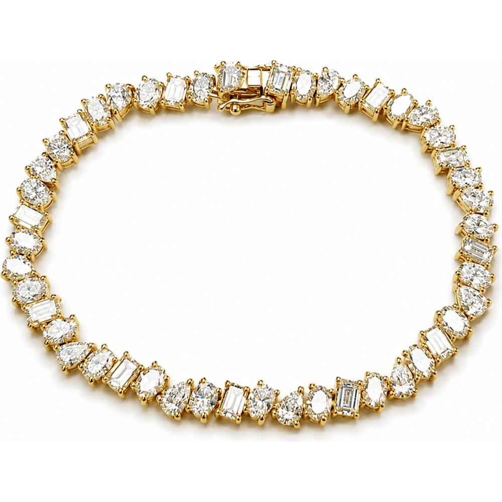 14K Yellow Gold Tennis Bracelet with Mixed Round and Baguette Cut Diamonds - 12.19 Carat Total Diamond Weight by Auriventus