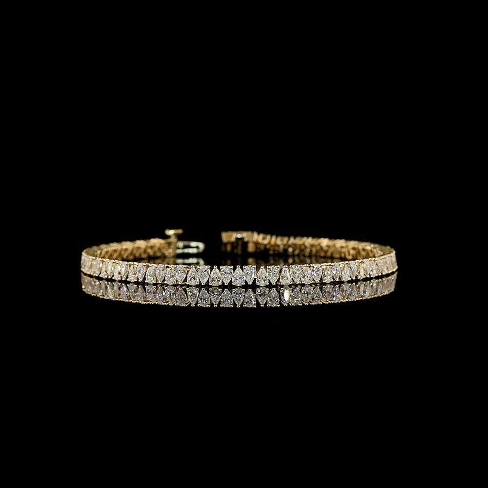 14K Yellow Gold Tennis Bracelet with North-South Pear Shape Lab Diamonds - 4.89 Total Carat Weight, E-F Color VS Clarity - Covaloro Fine Jewelry