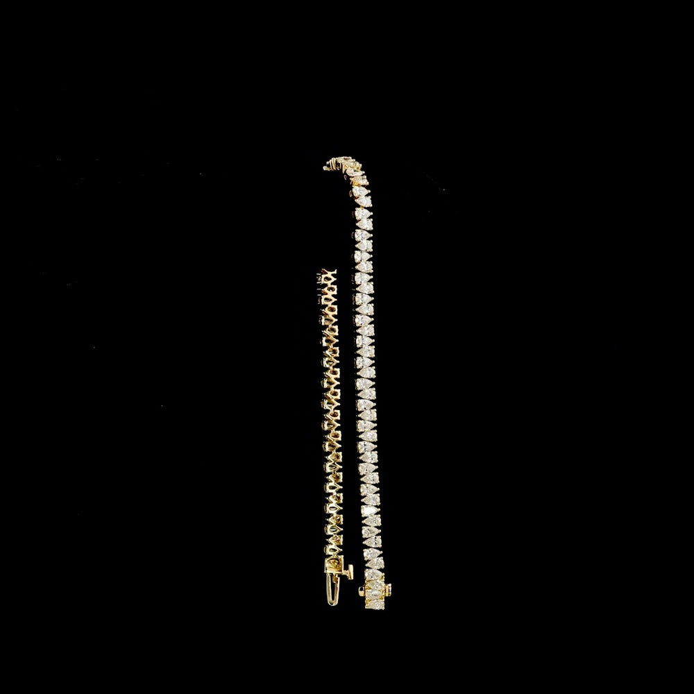 14K Yellow Gold Tennis Bracelet with North-South Pear Shape Lab Diamonds - 4.89 Total Carat Weight, E-F Color VS Clarity - Covaloro Fine Jewelry