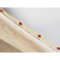14K Yellow Gold Tennis Bracelet with Oval Bezel-Set Rubies and Round Diamond Accents - 1.25 Carat Ruby Total Weight & 0.55 Carat Diamond Total Weight - Royal Jewelry