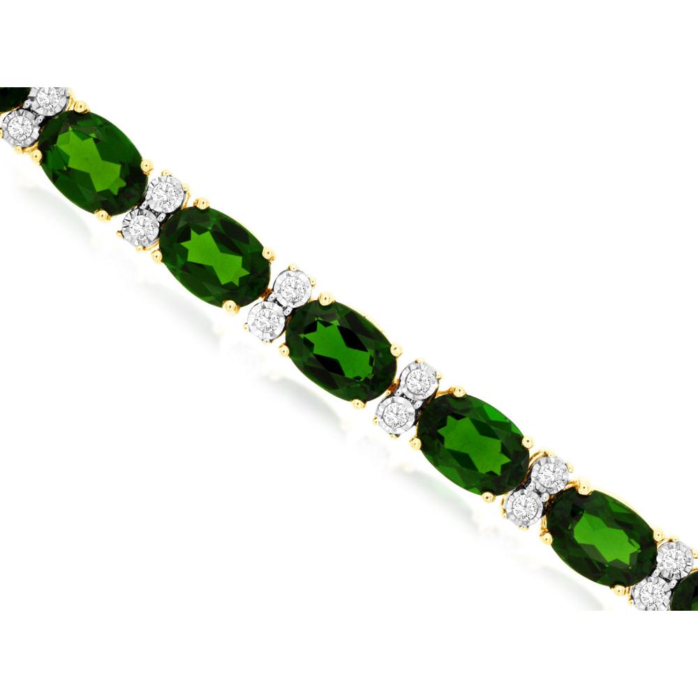 14K Yellow Gold Tennis Bracelet with Oval Cut Russalite and Round Diamond Accents - 19.00 Carat Russalite, 0.50 Carat Diamond Total Weight - Royal Jewelry