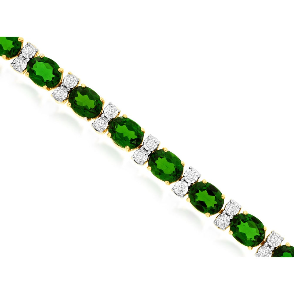 14K Yellow Gold Tennis Bracelet with Oval Russalite and Round Diamond Accents - 10.50 Carat Total Russalite Weight and 0.38 Carat Total Diamond Weight - Royal Jewelry