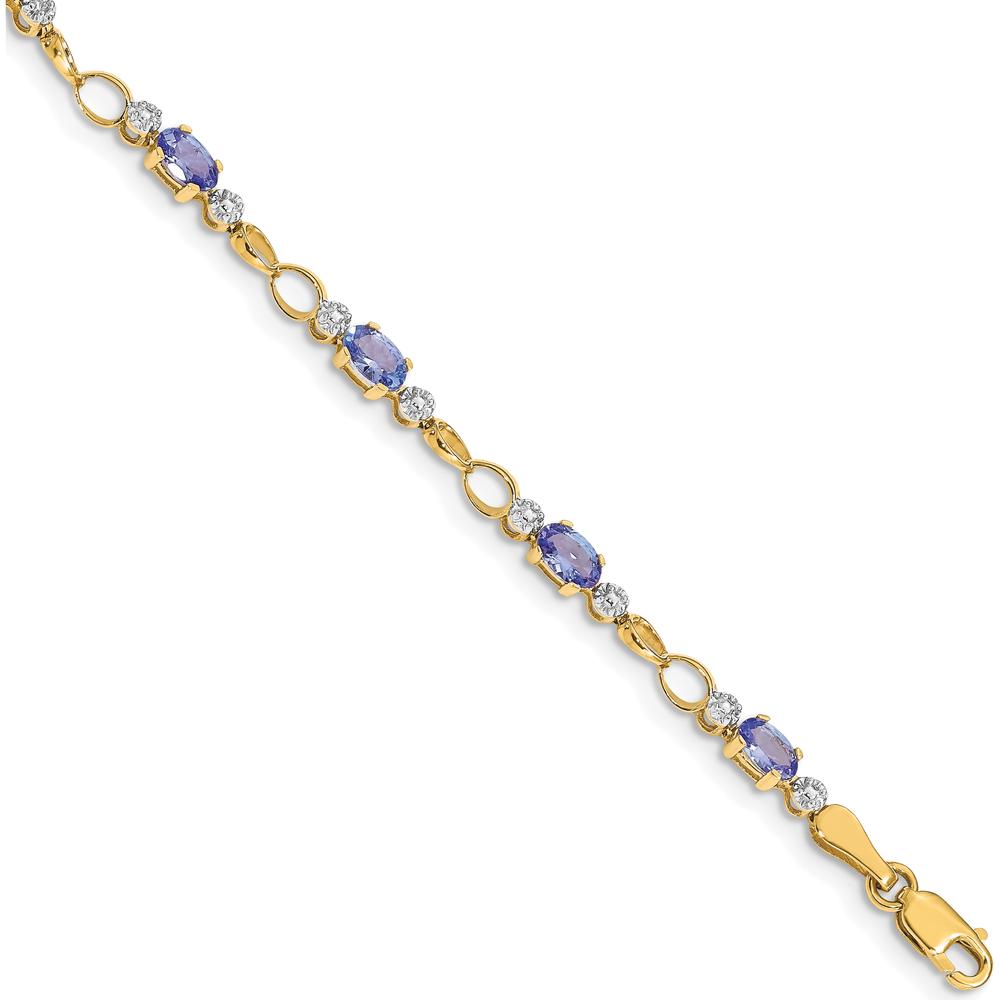 14K Yellow Gold Tennis Bracelet with Oval Tanzanite and Round Diamonds - 0.3 Carats Tanzanite, 0.012 Carats Diamond Total Weight by Monteluci Fine Jewelry