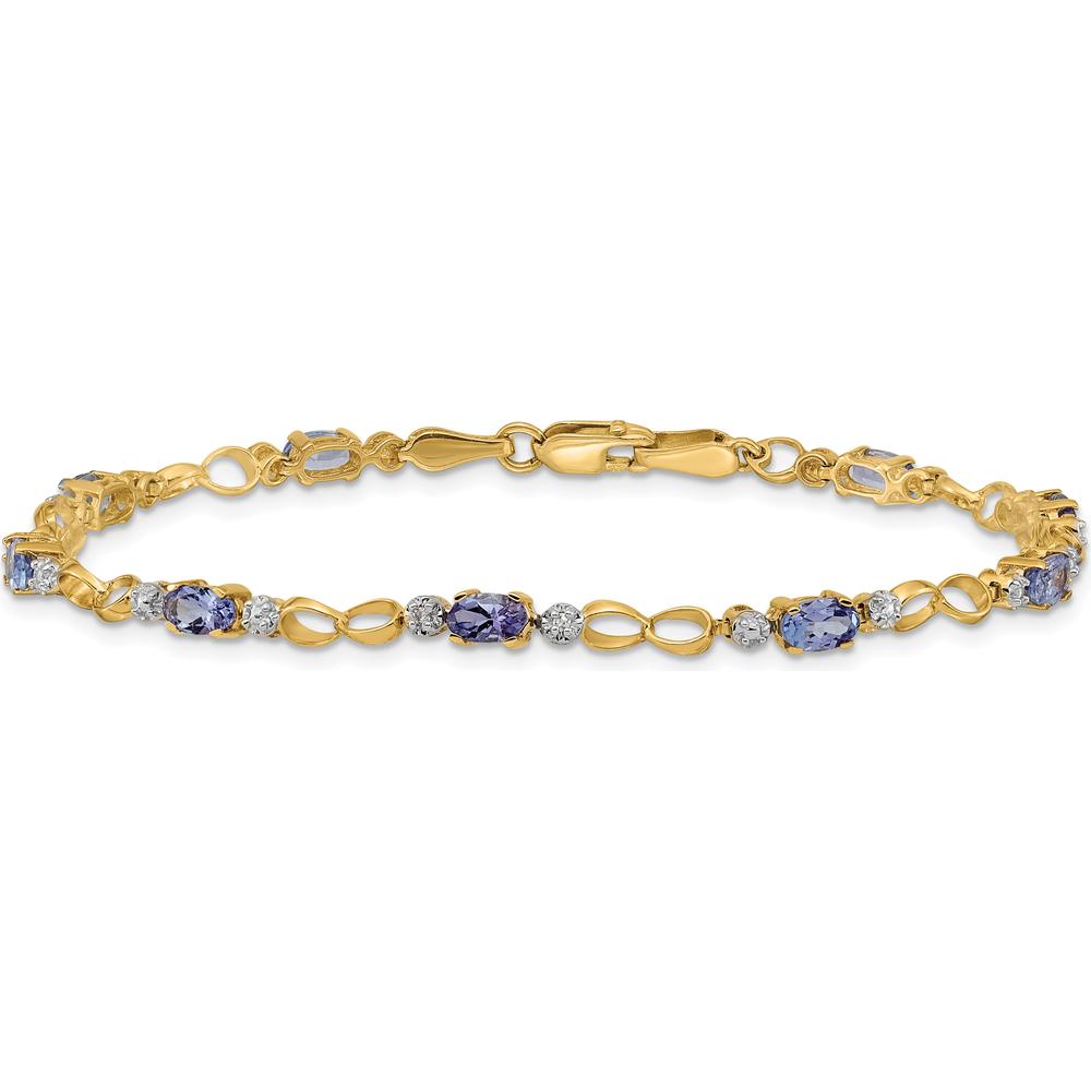 14K Yellow Gold Tennis Bracelet with Oval Tanzanite and Round Diamonds - 0.3 Carats Tanzanite, 0.012 Carats Diamond Total Weight by Monteluci Fine Jewelry
