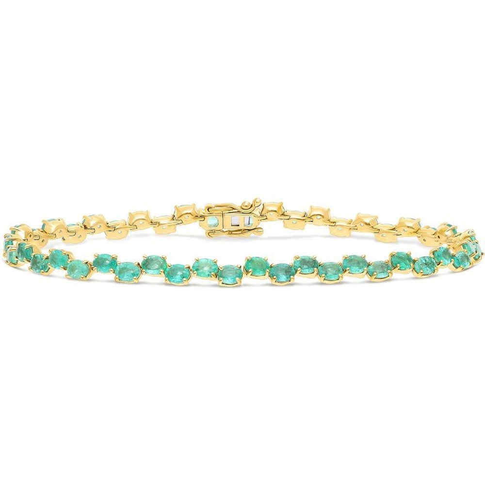 14K Yellow Gold Tennis Bracelet with Prong Set Oval Emeralds - 6.90 Carat Total Emerald Weight by Auriventus