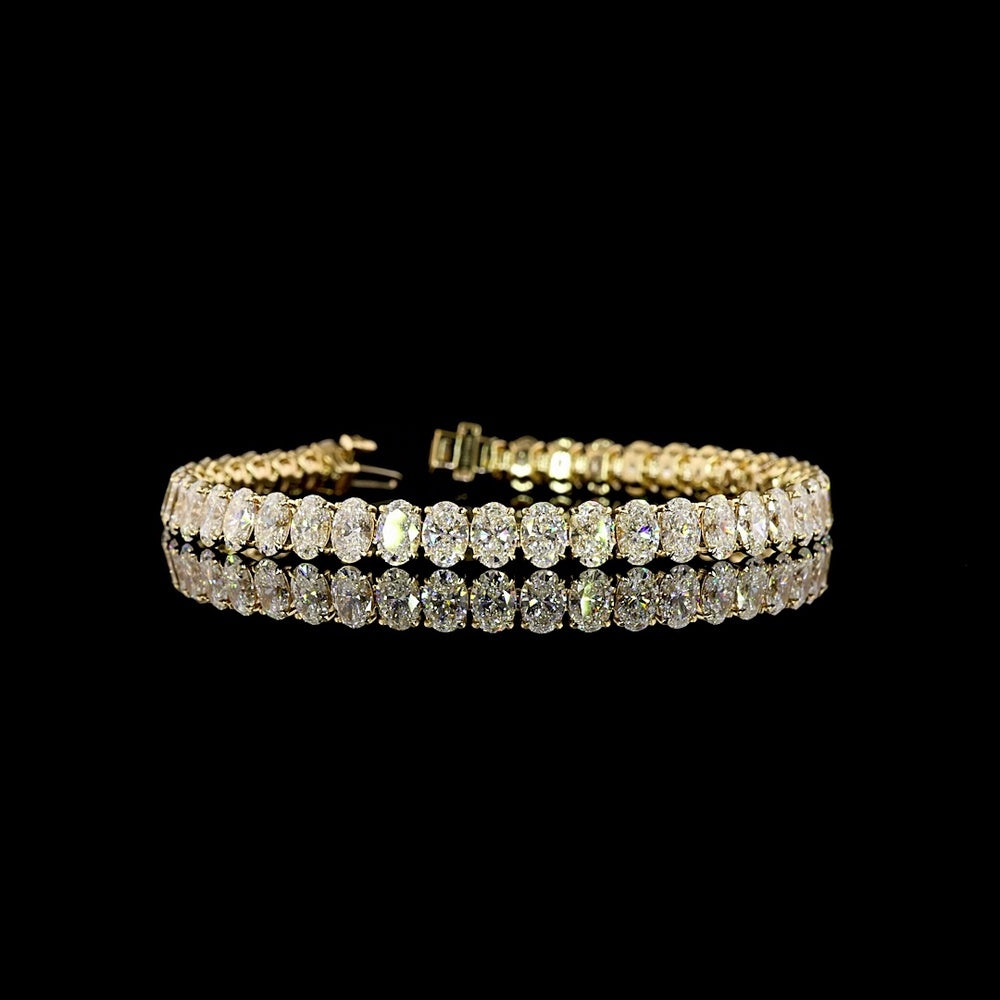 14K Yellow Gold Tennis Bracelet with Prong-Set Oval Lab Diamonds - 16.28 Carat Total Diamond Weight - Covaloro Fine Jewelry