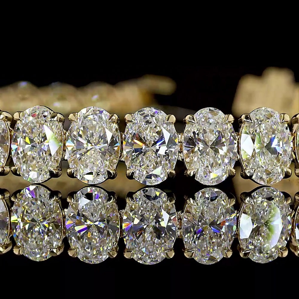 14K Yellow Gold Tennis Bracelet with Prong-Set Oval Lab Diamonds - 16.28 Carat Total Diamond Weight - Covaloro Fine Jewelry