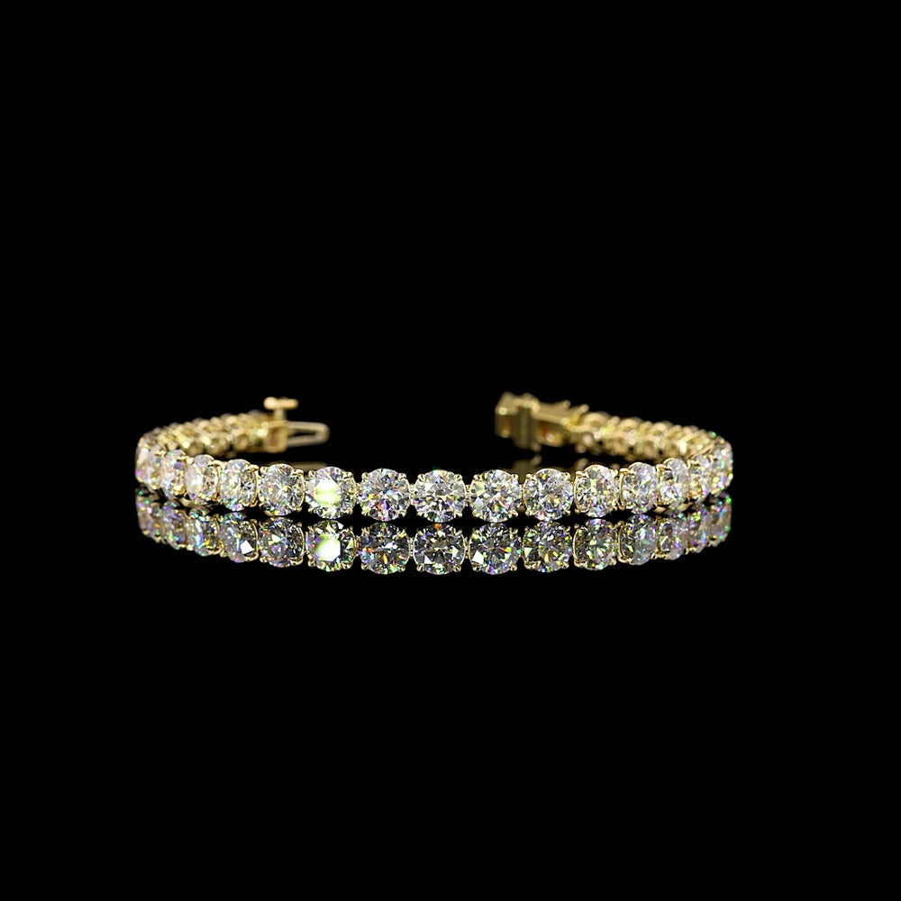 14K Yellow Gold Tennis Bracelet with Prong Set Round and Marquise Lab Diamonds - 15.24 Carats Total Diamond Weight - Covaloro Fine Jewelry