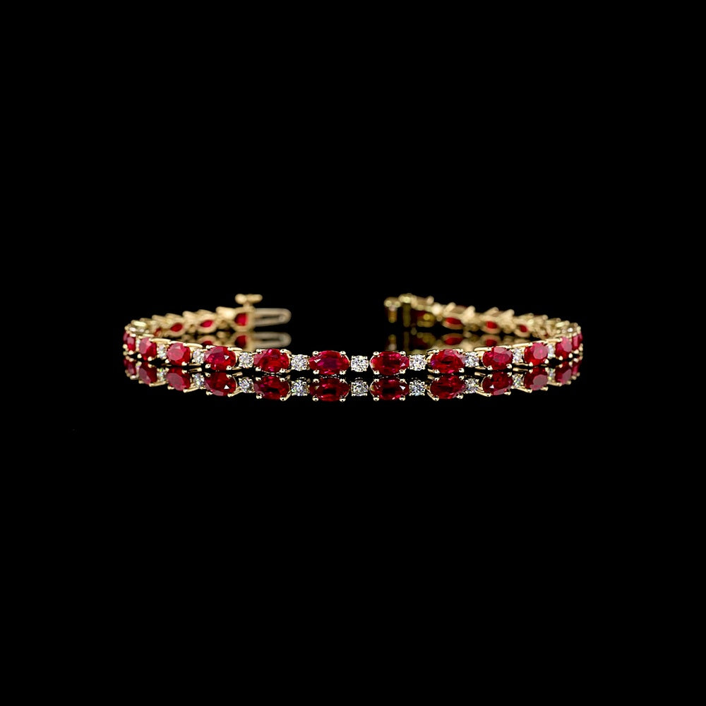 14K Yellow Gold Tennis Bracelet with Prong Set Round Cut Lab-Grown Ruby Gemstones - 0.66 Total Carat Weight - Covaloro Fine Jewelry