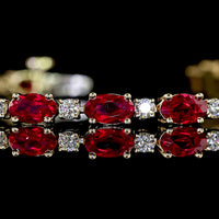 14K Yellow Gold Tennis Bracelet with Prong Set Round Cut Lab-Grown Ruby Gemstones - 0.66 Total Carat Weight - Covaloro Fine Jewelry