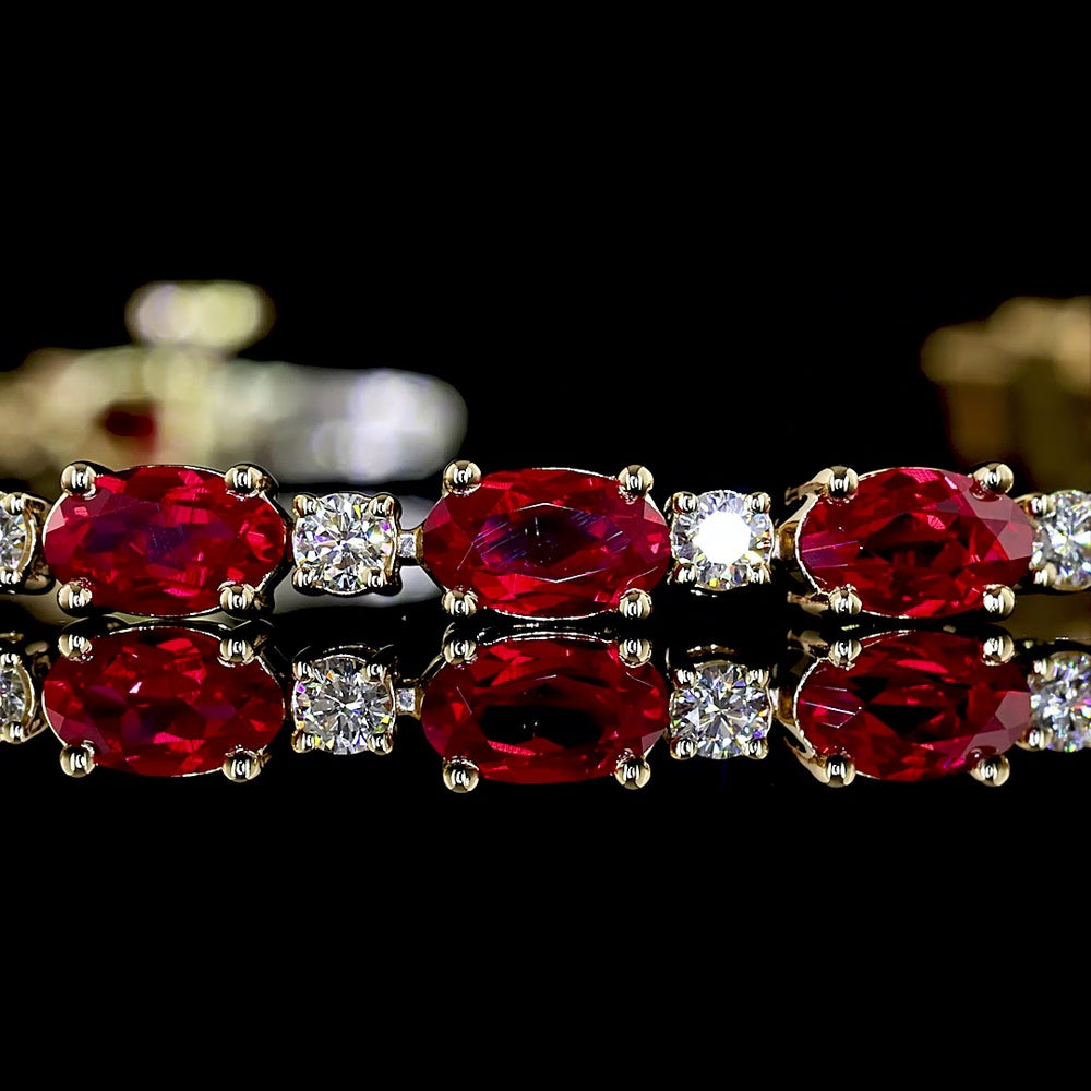 14K Yellow Gold Tennis Bracelet with Prong Set Round Cut Lab-Grown Ruby Gemstones - 0.66 Total Carat Weight - Covaloro Fine Jewelry