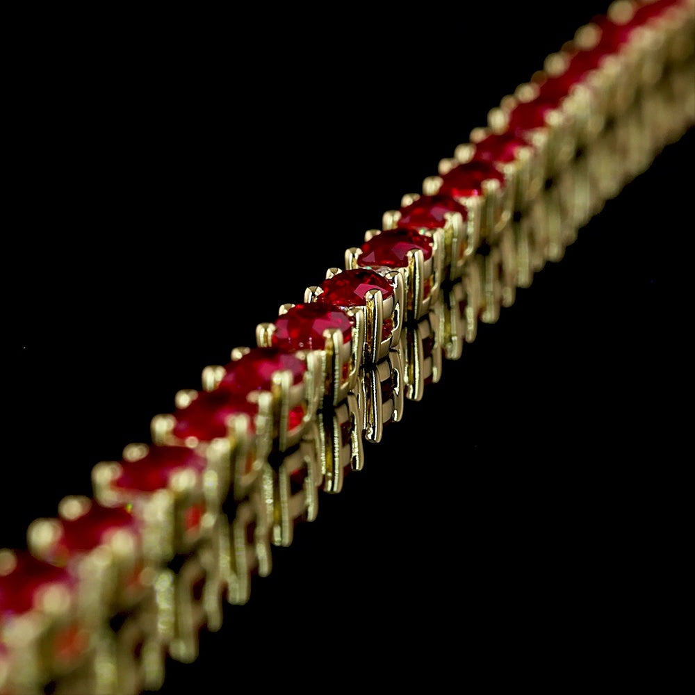 14K Yellow Gold Tennis Bracelet with Prong Set Round Cut Lab-Grown Ruby Gemstones - 0.66 Total Carat Weight - Covaloro Fine Jewelry