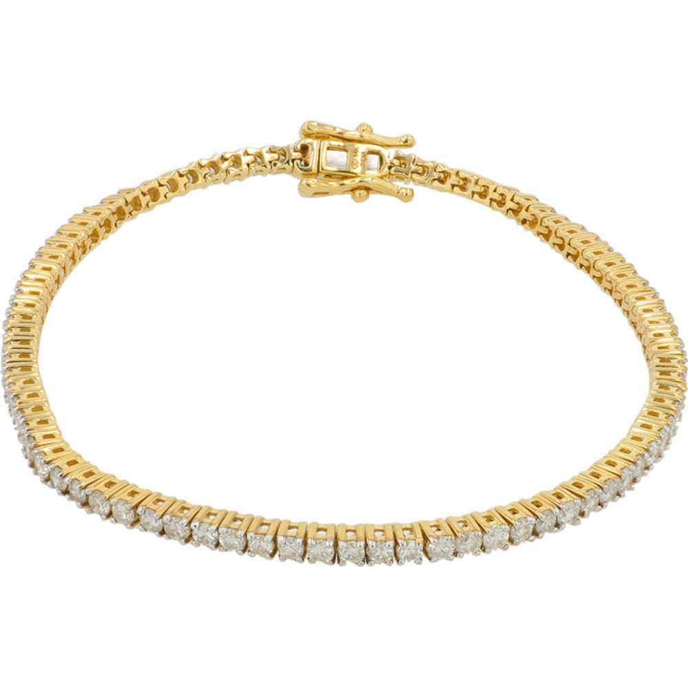 14K Yellow Gold Tennis Bracelet with Prong-Set Round Diamonds - 3.00 Carat Total Diamond Weight