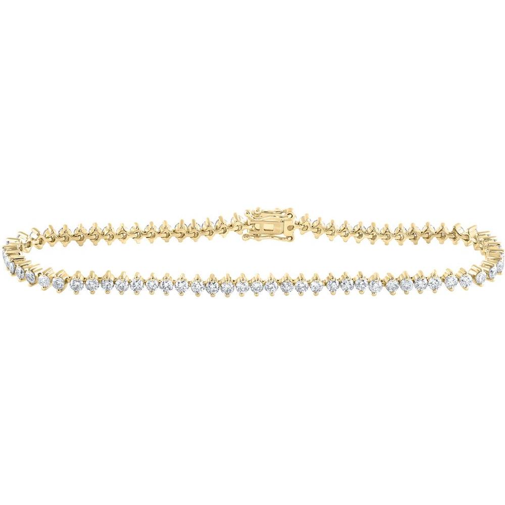 14K Yellow Gold Tennis Bracelet with Prong Set Round Diamonds - 3.24 Carat Total Diamond Weight