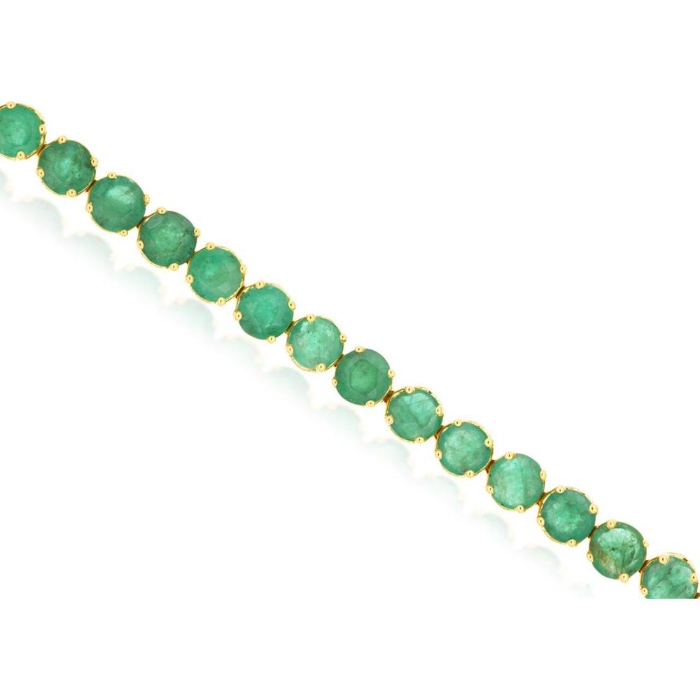 14K Yellow Gold Tennis Bracelet with Prong Set Round Emeralds - 3.5 Carat Total Emerald Weight - Royal Jewelry