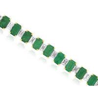 14K Yellow Gold Tennis Bracelet with Rectangular Emeralds and Baguette Diamonds - 9.25 Carat Total Emerald Weight and 3.10 Carat Total Diamond Weight - Royal Jewelry