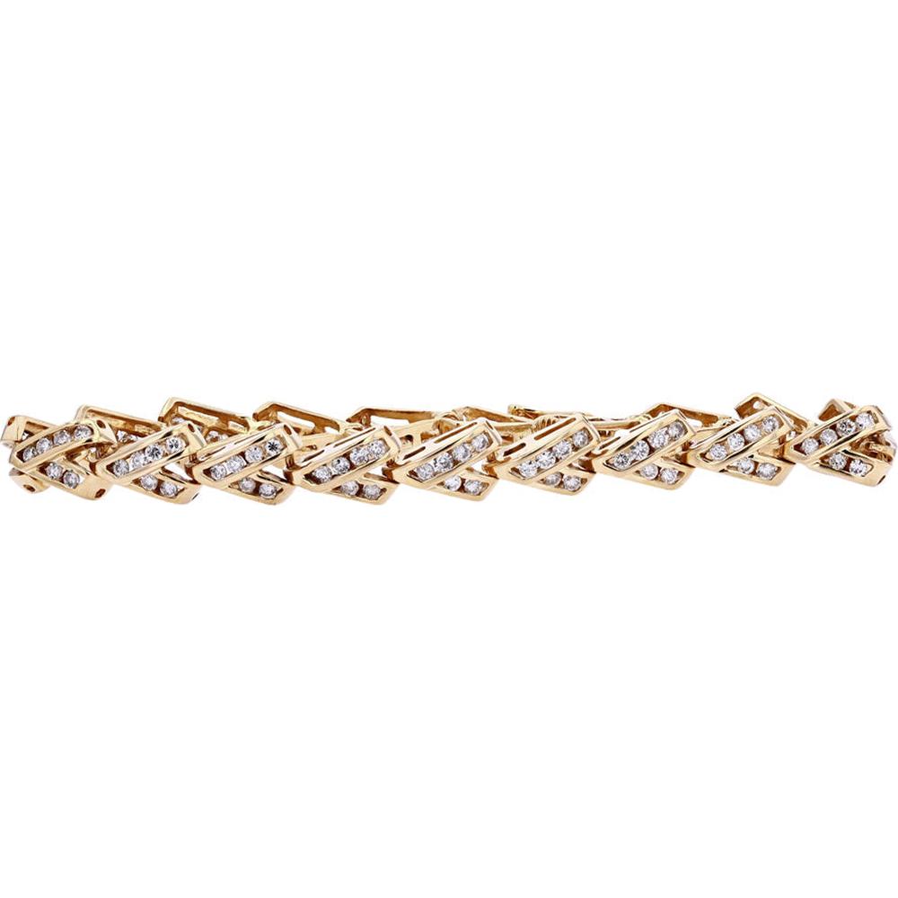 14K Yellow Gold Tennis Bracelet with Round Diamonds - 3.00 Carat Total Diamond Weight