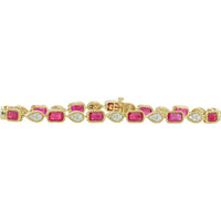 14K Yellow Gold Tennis Bracelet with Ruby and Diamond Accents - 4.65 Carat Ruby, 0.85 Carat Total Diamond Weight