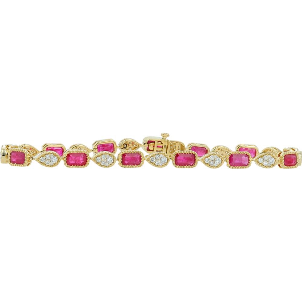 14K Yellow Gold Tennis Bracelet with Ruby and Diamond Accents - 4.65 Carat Ruby, 0.85 Carat Total Diamond Weight