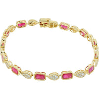 14K Yellow Gold Tennis Bracelet with Ruby and Diamond Accents - 4.65 Carat Ruby, 0.85 Carat Total Diamond Weight