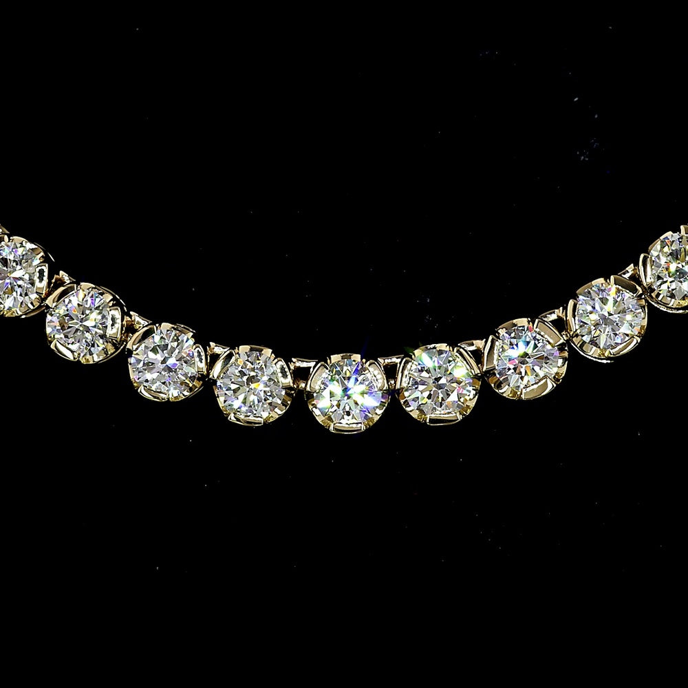14K Yellow Gold Tennis Necklace with 118 Lab-Grown Round Brilliant Cut Diamonds - 12.87 Carat Total Weight, E-F Color VS1 Clarity - Covaloro Fine Jewelry