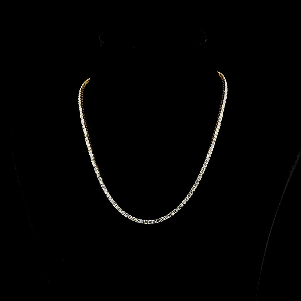 14K Yellow Gold Tennis Necklace with 151 Prong-Set Round Lab Diamonds - 9.96 Carat Total Weight, E-F Color VS1 Clarity - Covaloro Fine Jewelry