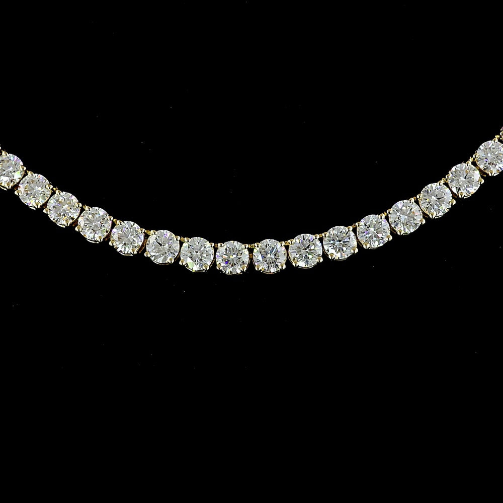 14K Yellow Gold Tennis Necklace with 270 Prong Set Round Lab Diamonds - 21.18 Carats Total Diamond Weight - Covaloro Fine Jewelry
