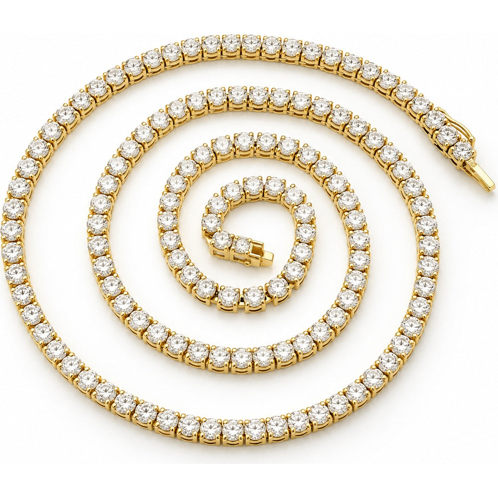 14K Yellow Gold Tennis Necklace with 4-Prong Set Round Diamonds - 24.89 Carat Total Diamond Weight by Auriventus