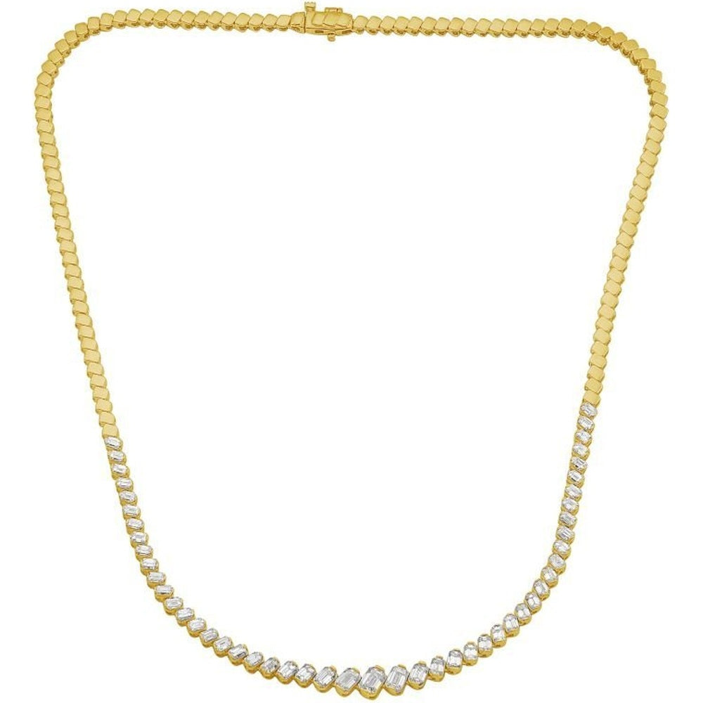 14K Yellow Gold Tennis Necklace with 4-Prong Set Round Diamonds - 4.71 Carat Total Diamond Weight by Auriventus