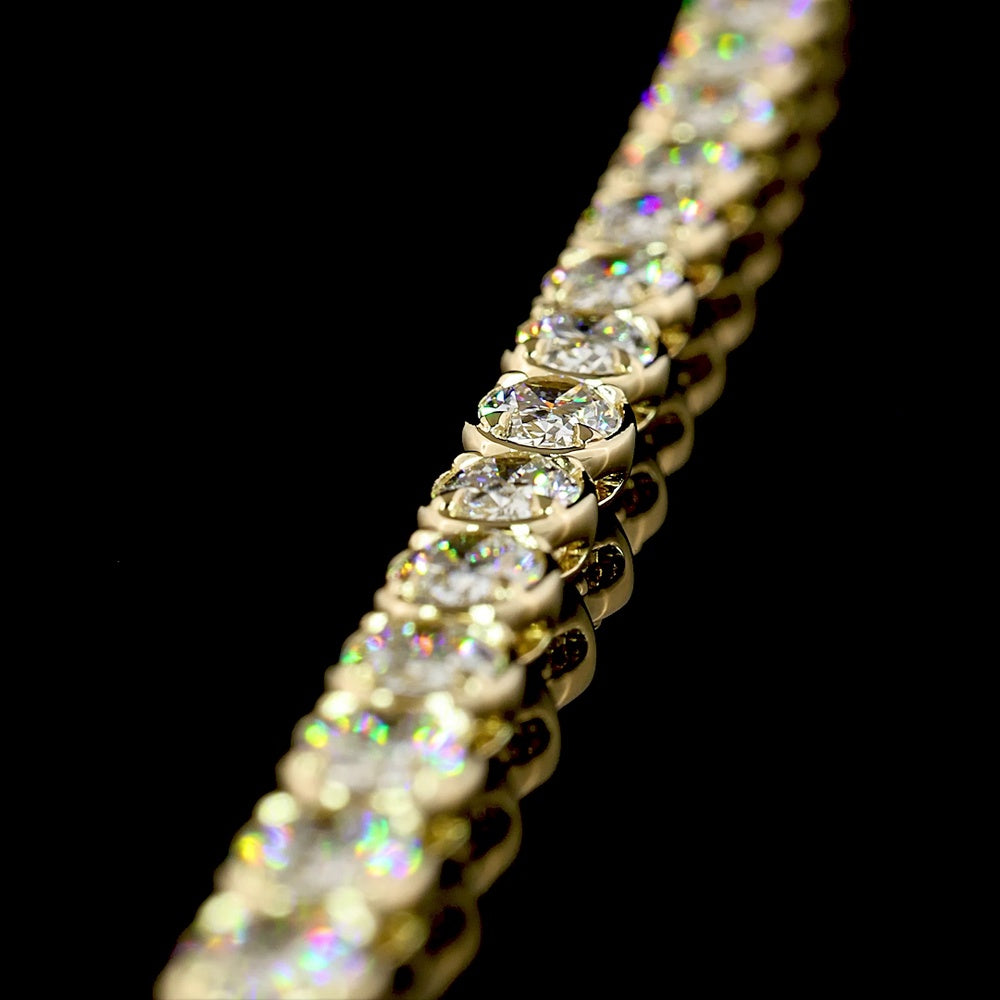 14K Yellow Gold Tennis Necklace with 66 East-West Oval Cut Lab Diamonds - 19.04 Carat Total Weight, E-F Color VS Clarity - Covaloro Fine Jewelry