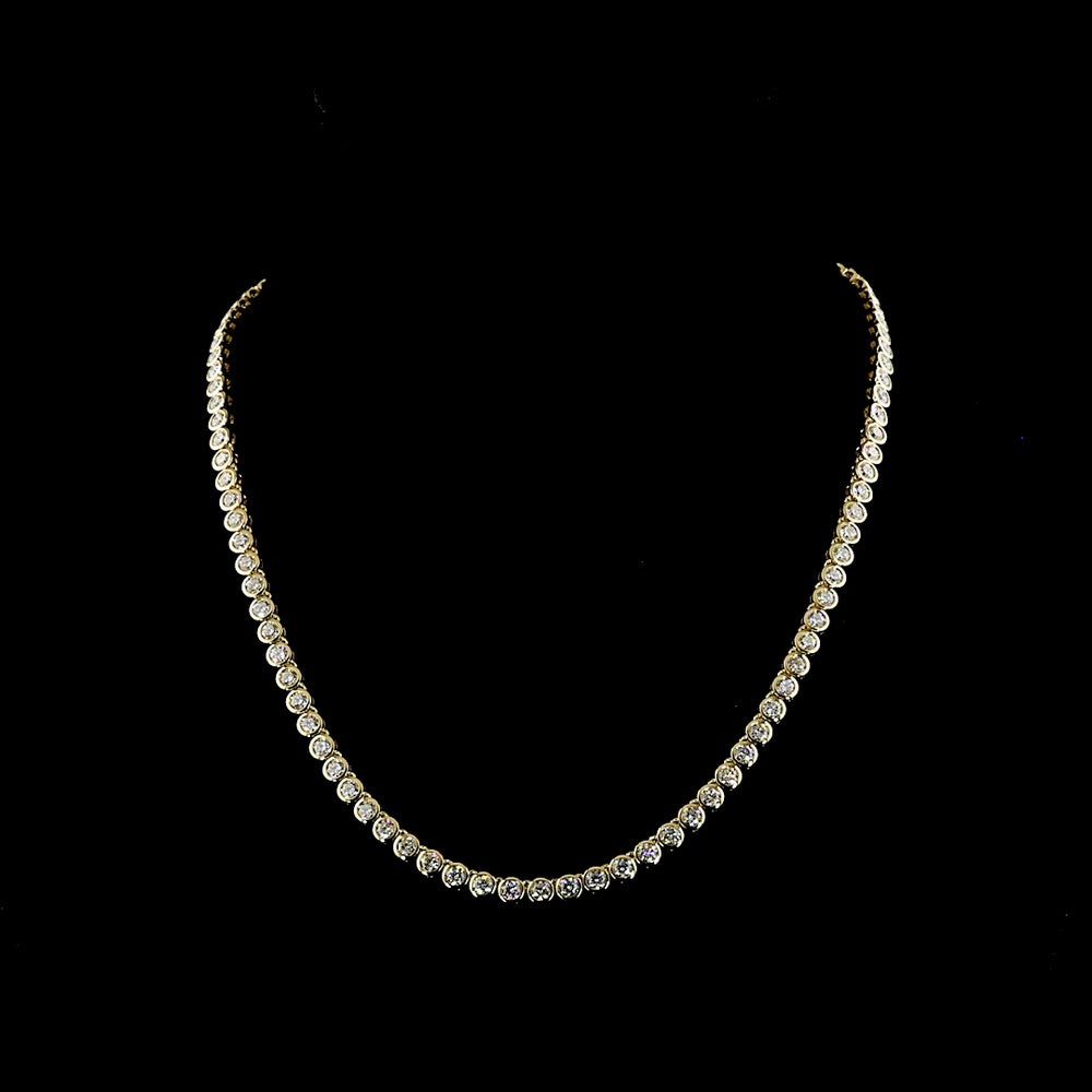 14K Yellow Gold Tennis Necklace with 99 Bezel-Set Round Lab Diamonds - 10.56 Carat Total Weight, E-F Color, VS Clarity - Covaloro Fine Jewelry