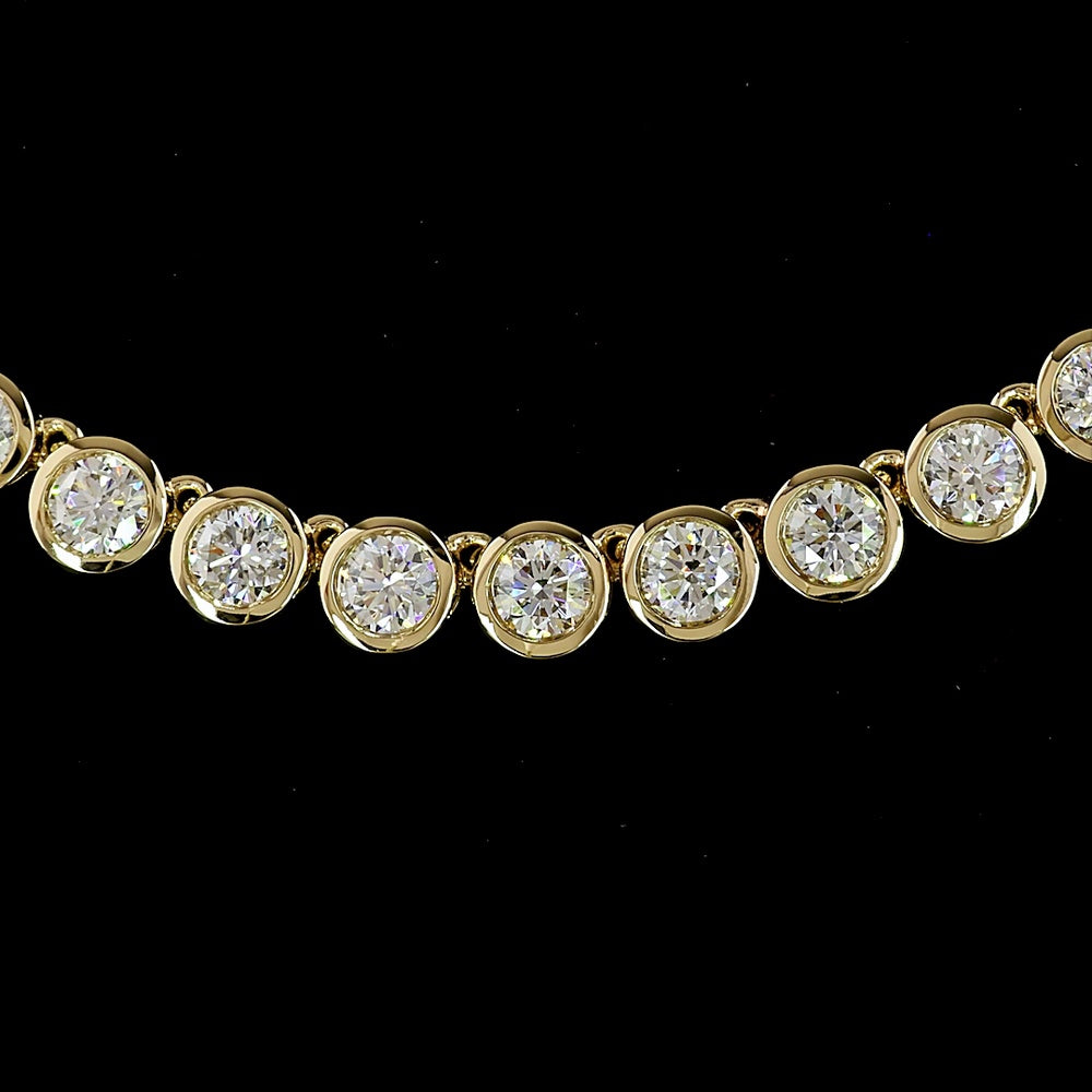 14K Yellow Gold Tennis Necklace with 99 Bezel-Set Round Lab Diamonds - 10.56 Carat Total Weight, E-F Color, VS Clarity - Covaloro Fine Jewelry