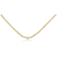 14K Yellow Gold Tennis Necklace with Bezel-Set Round Diamonds and Center Marquise Diamond - 1.20 Carat Total Diamond Weight - Royal Jewelry