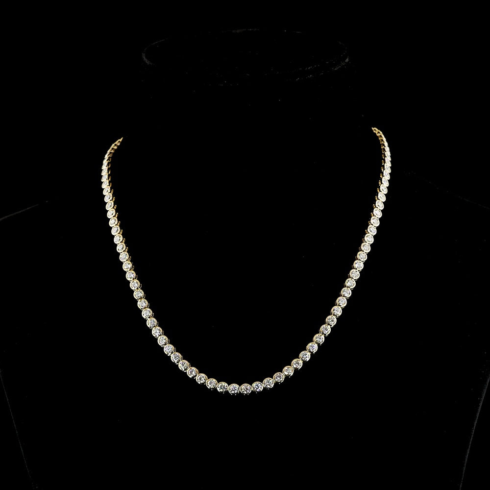 14K Yellow Gold Tennis Necklace with Bezel-Set Round Lab Diamonds - 9.76 Carat Total Diamond Weight, E-F VS Quality - Covaloro Fine Jewelry