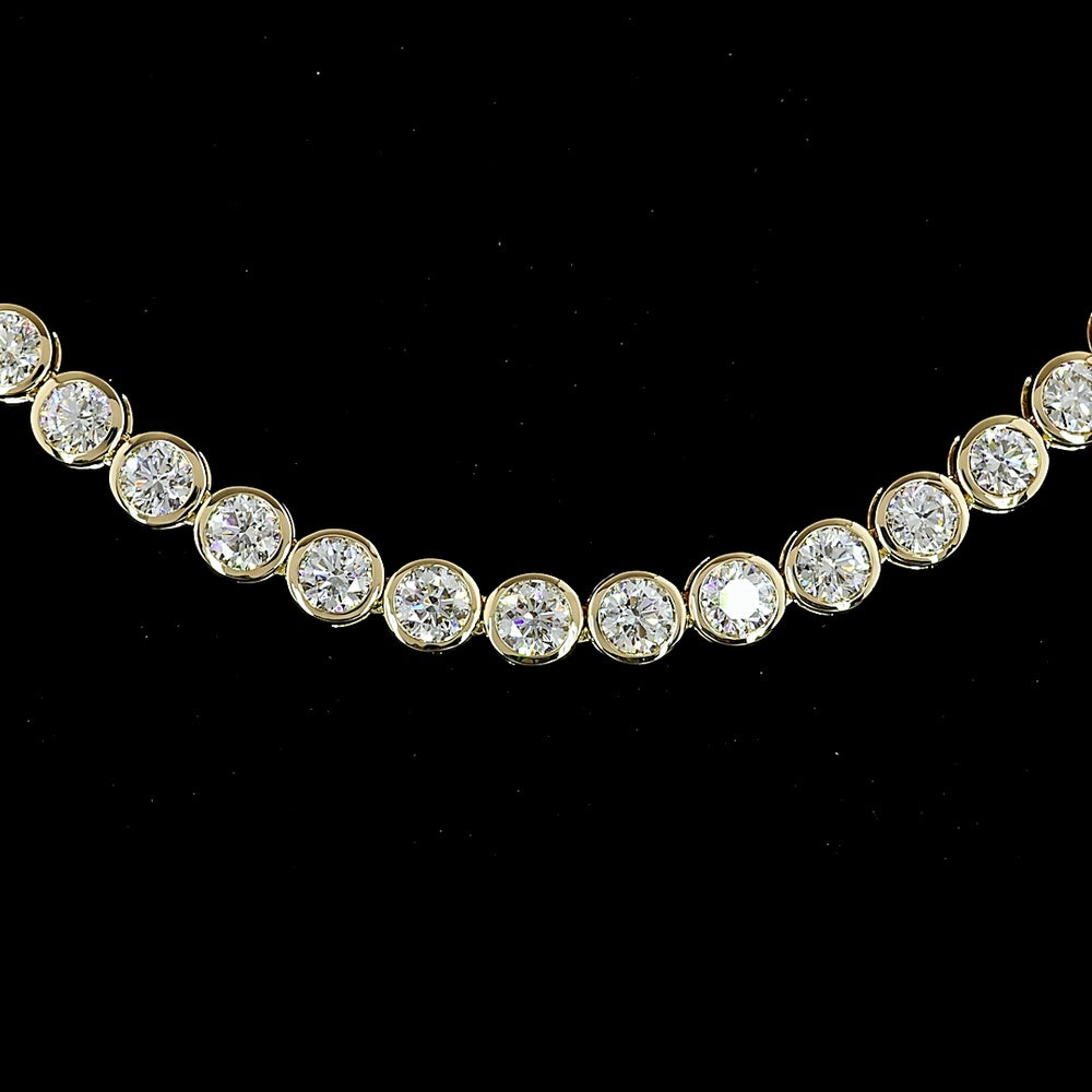 14K Yellow Gold Tennis Necklace with Bezel-Set Round Lab Diamonds - 9.76 Carat Total Diamond Weight, E-F VS Quality - Covaloro Fine Jewelry