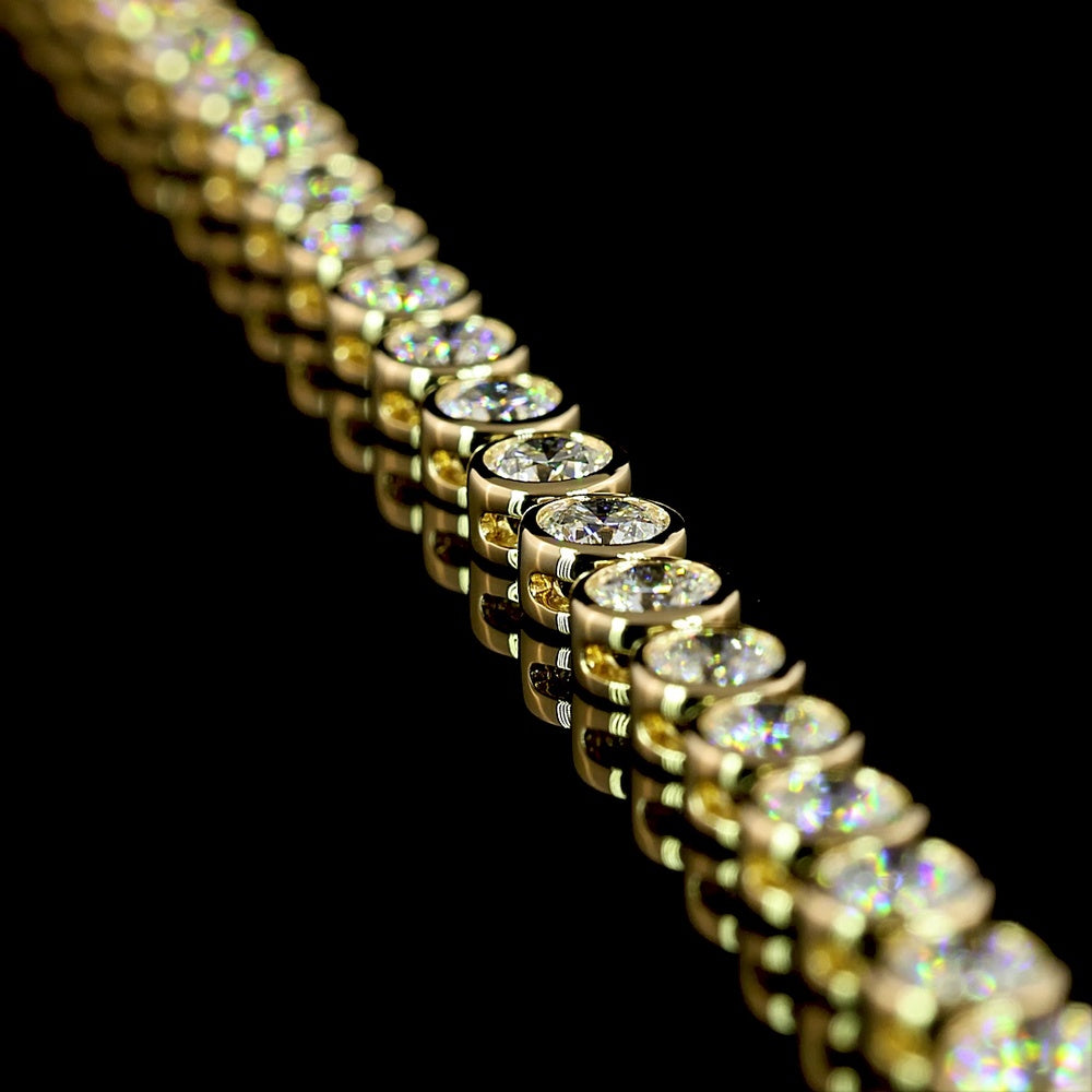 14K Yellow Gold Tennis Necklace with Bezel-Set Round Lab Diamonds - 9.76 Carat Total Diamond Weight, E-F VS Quality - Covaloro Fine Jewelry