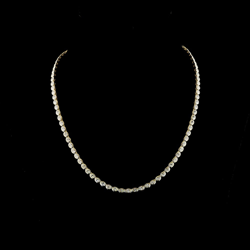 14K Yellow Gold Tennis Necklace with East-West Bezel Set Oval Cut Lab Diamonds - 9.51 Carat Total Weight - Covaloro Fine Jewelry