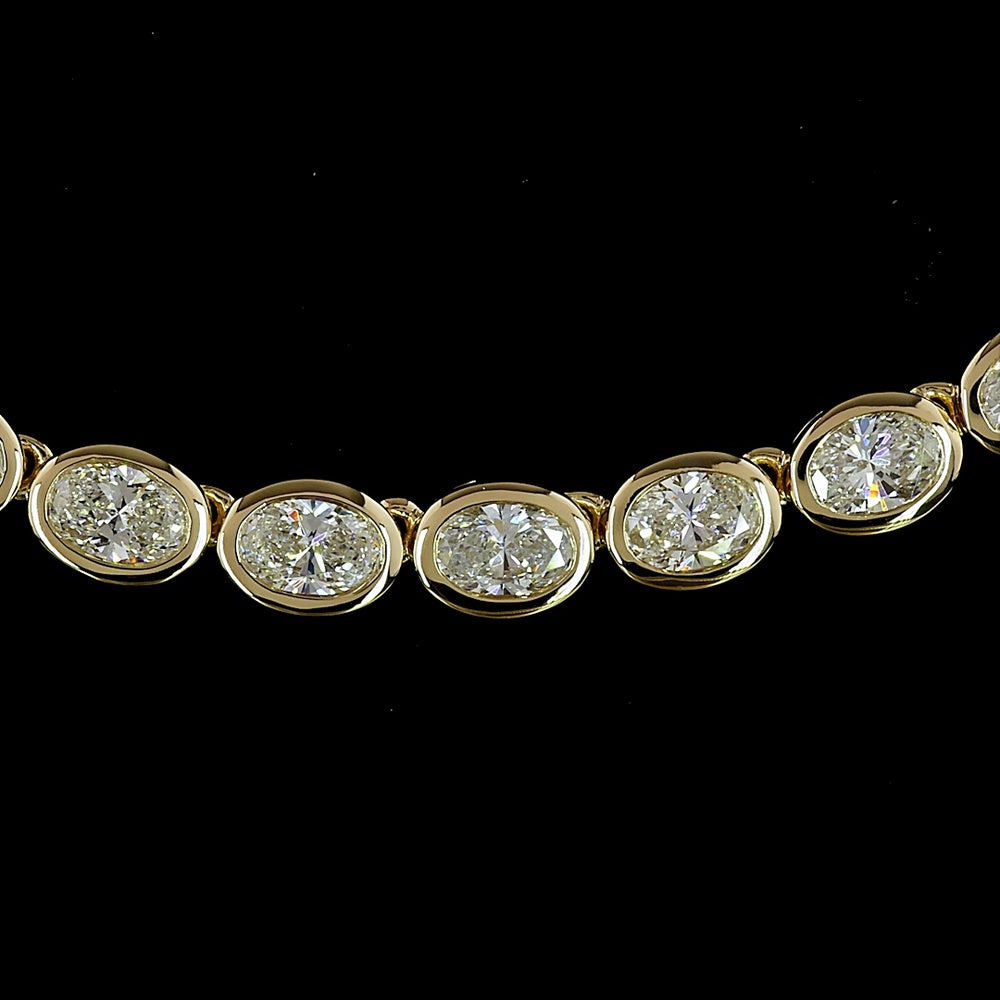 14K Yellow Gold Tennis Necklace with East-West Bezel Set Oval Cut Lab Diamonds - 9.51 Carat Total Weight - Covaloro Fine Jewelry