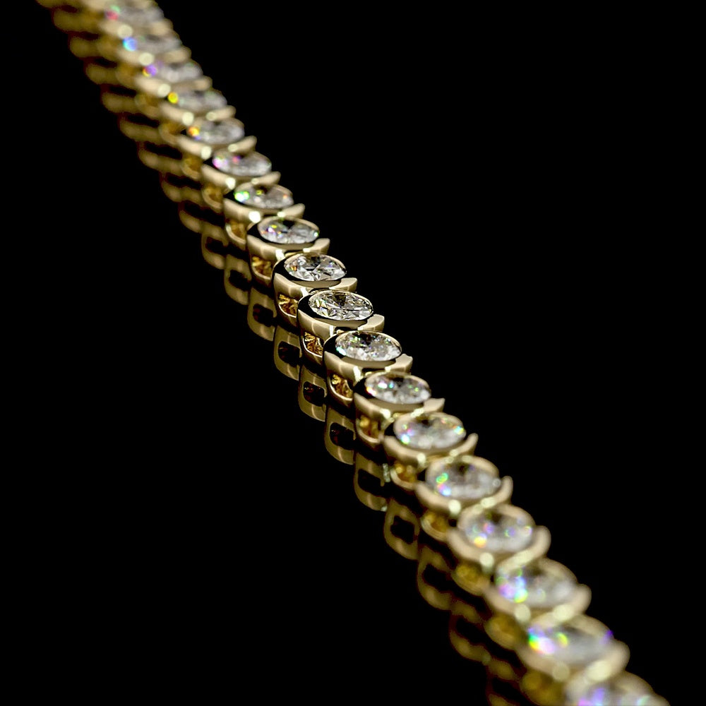 14K Yellow Gold Tennis Necklace with East-West Bezel Set Oval Cut Lab Diamonds - 9.51 Carat Total Weight - Covaloro Fine Jewelry
