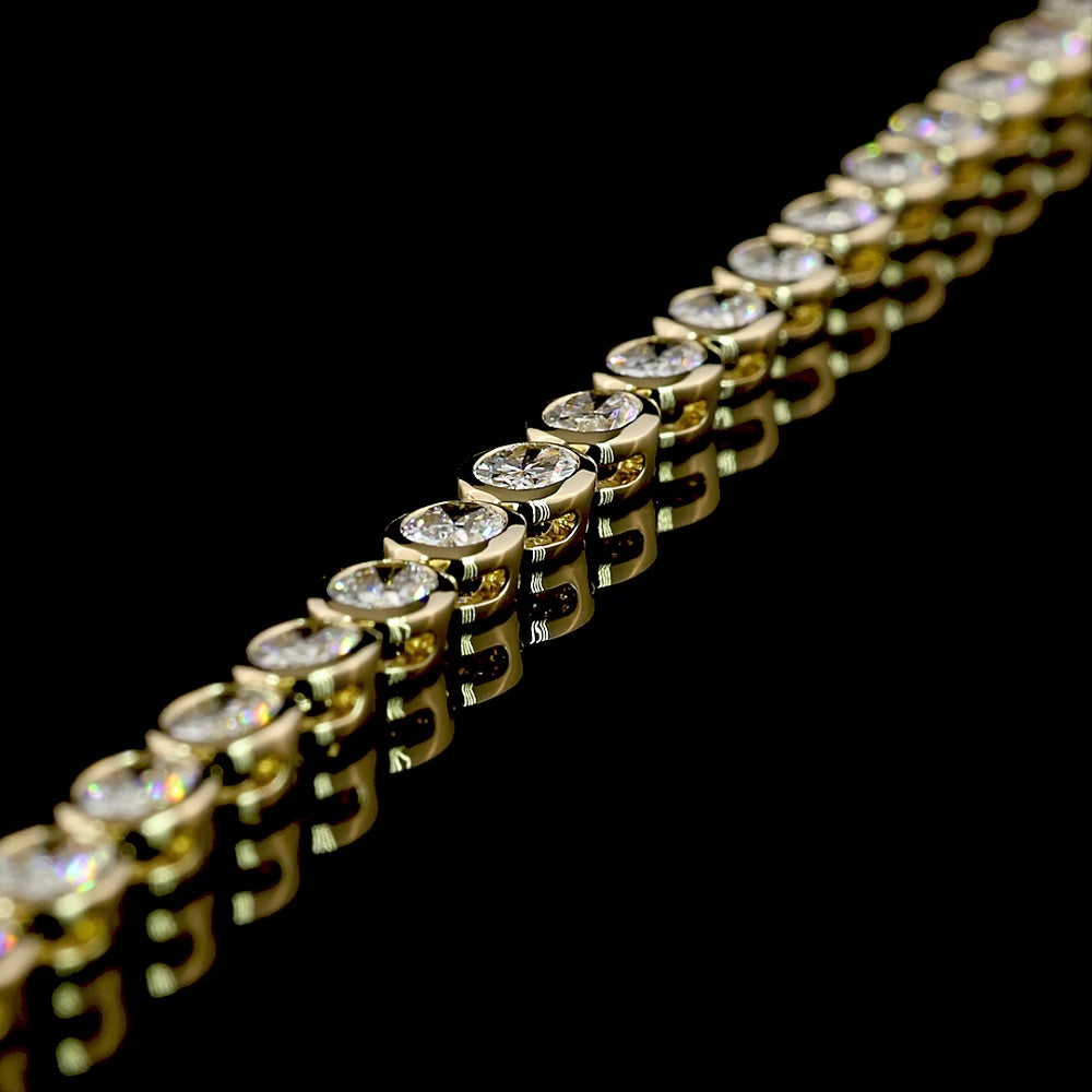 14K Yellow Gold Tennis Necklace with East-West Bezel Set Oval Cut Lab Diamonds - 9.51 Carat Total Weight - Covaloro Fine Jewelry