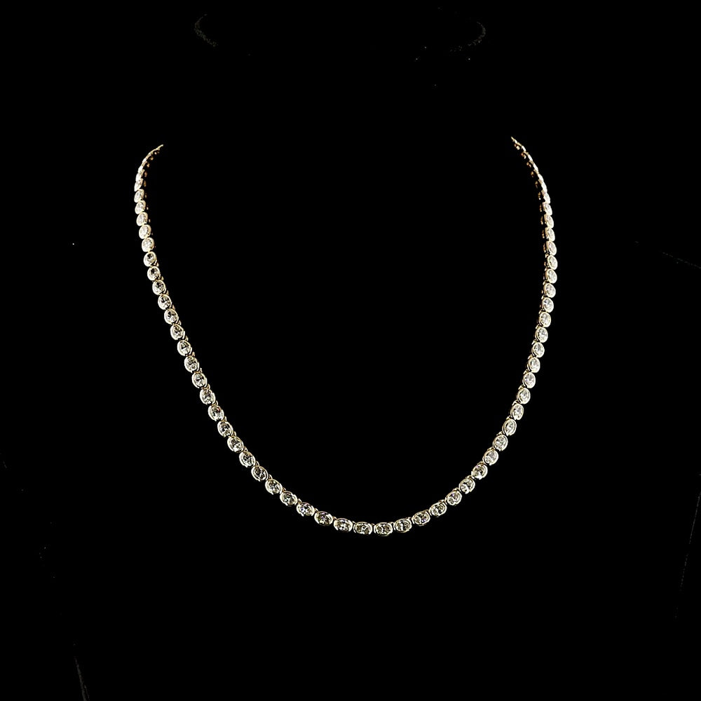14K Yellow Gold Tennis Necklace with East-West Bezel Set Oval Lab Diamonds - 10.85 Carat Total Weight (E-F VS1) - Covaloro Fine Jewelry