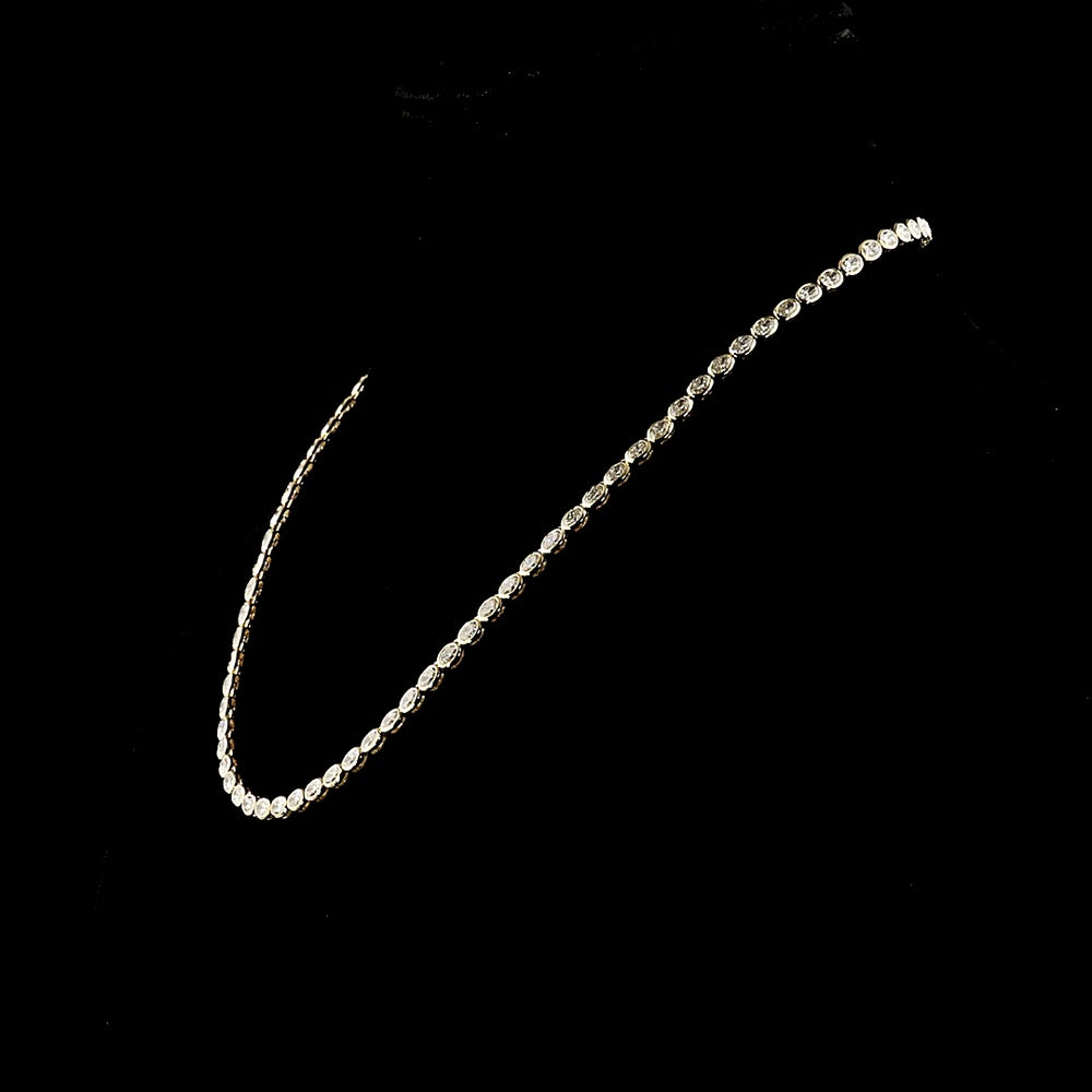 14K Yellow Gold Tennis Necklace with East-West Bezel Set Oval Lab Diamonds - 10.85 Carat Total Weight (E-F VS1) - Covaloro Fine Jewelry
