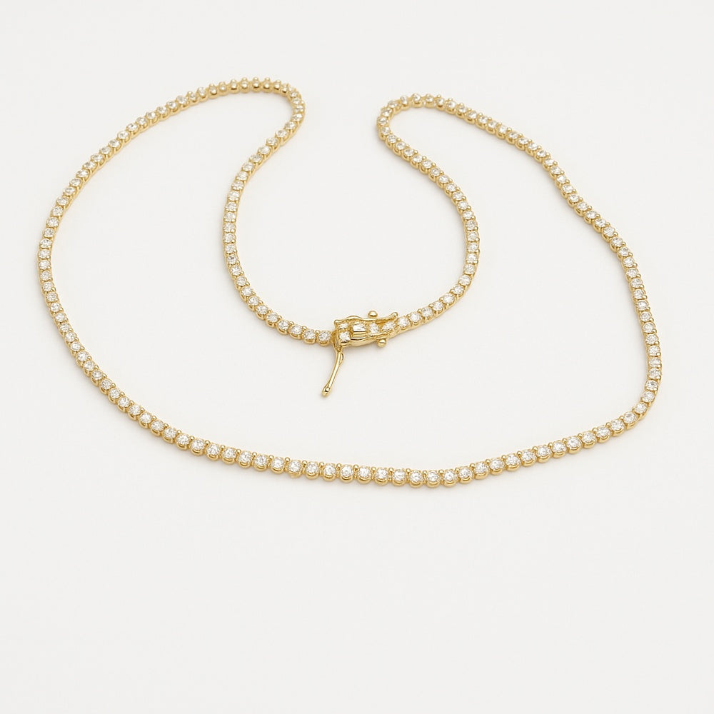 14K Yellow Gold Tennis Necklace with Round Diamond 4-Prong Setting - 4.32 Carat Total Diamond Weight by Auriventus