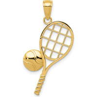 14K Yellow Gold Tennis Racquet and Ball Charm Pendant - Polished Diamond-Cut Finish by Oro Pregiato