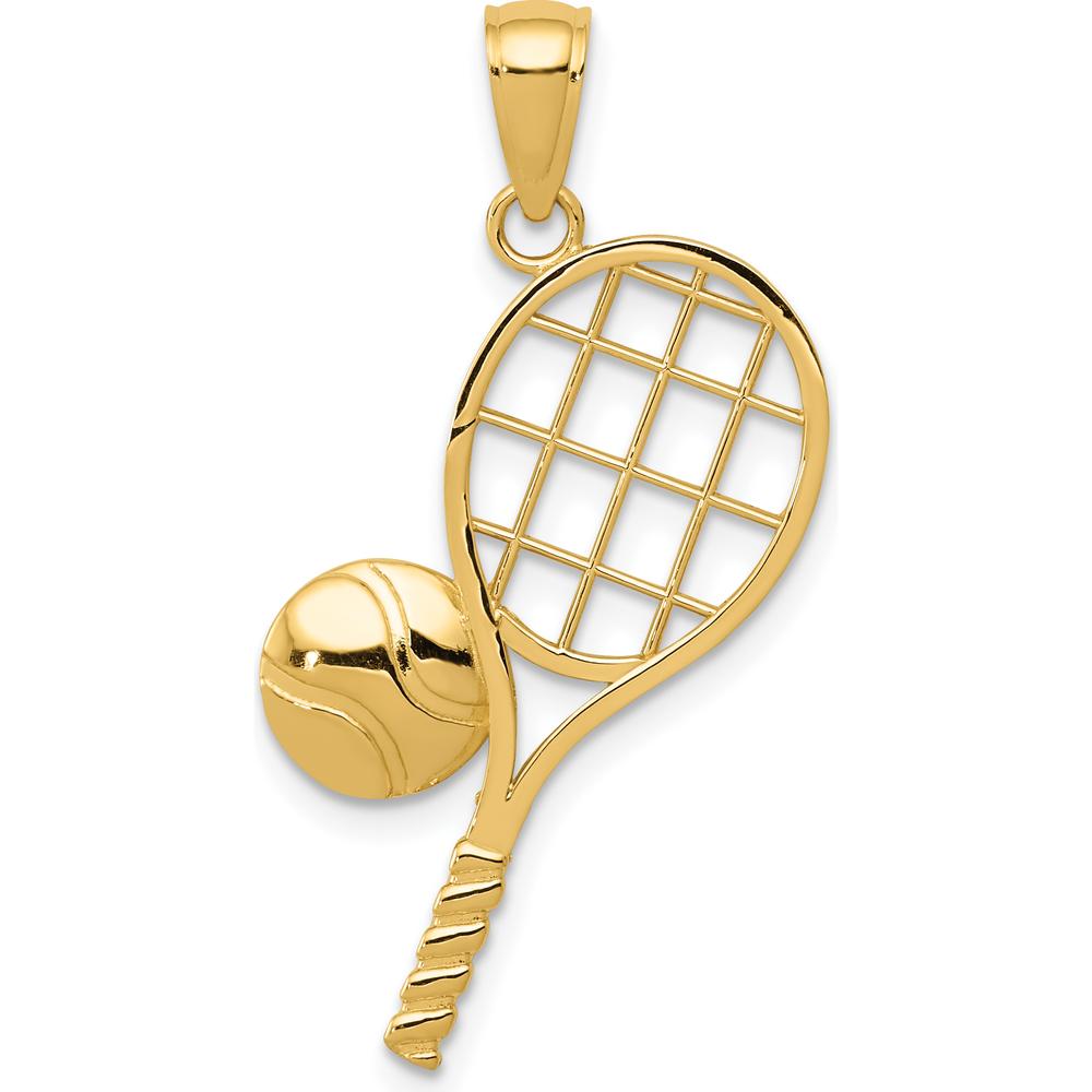 14K Yellow Gold Tennis Racquet and Ball Charm Pendant - Polished Diamond-Cut Finish by Oro Pregiato